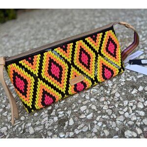 Consuela Rae Tool Bag NWT Embroidered Neon Diamond Clutch Pouch